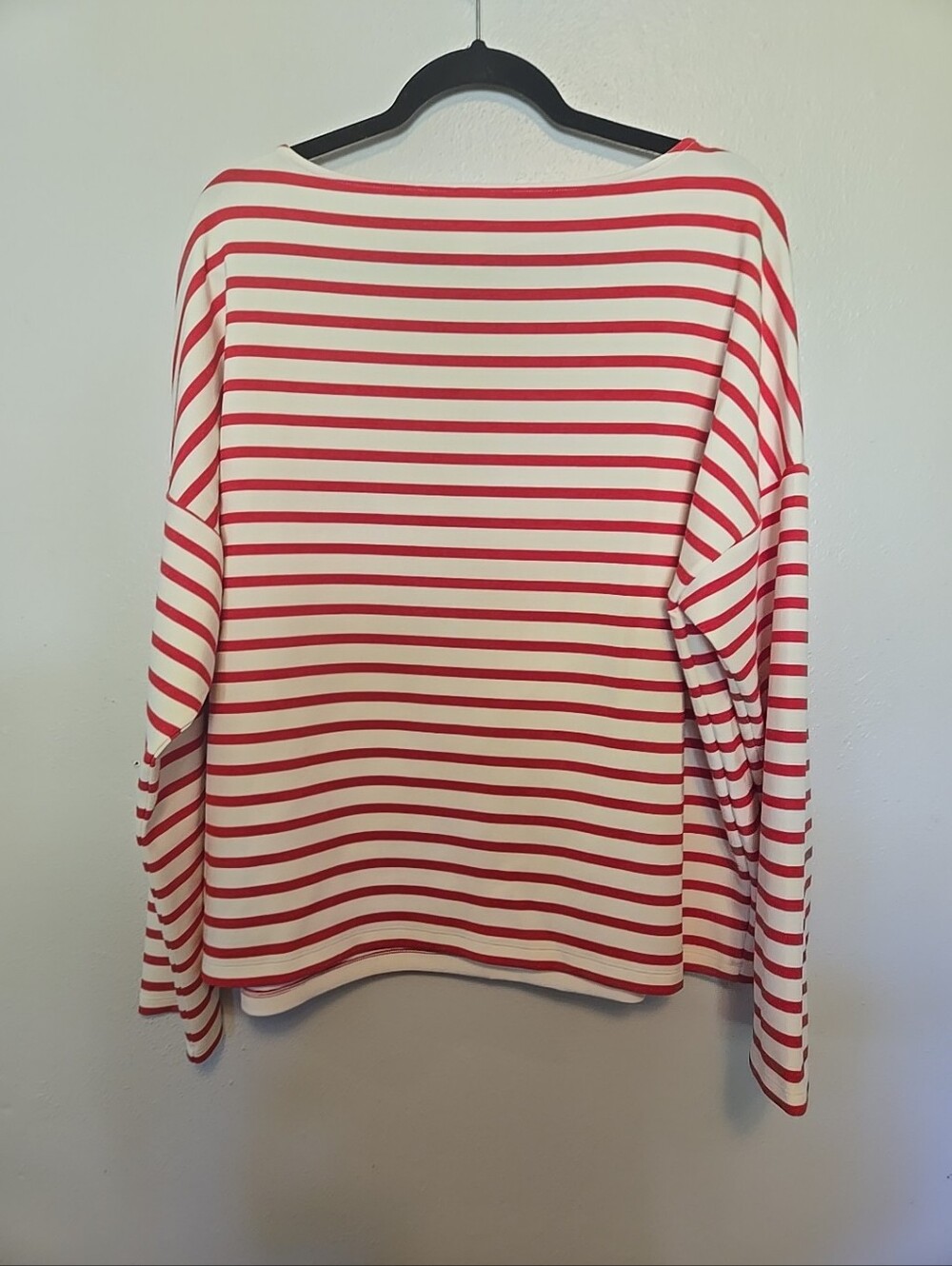 SPANX Long-Sleeve Cotton Boatneck Top Red Ivory Stripe 1X NWT - Picture 4 of 7